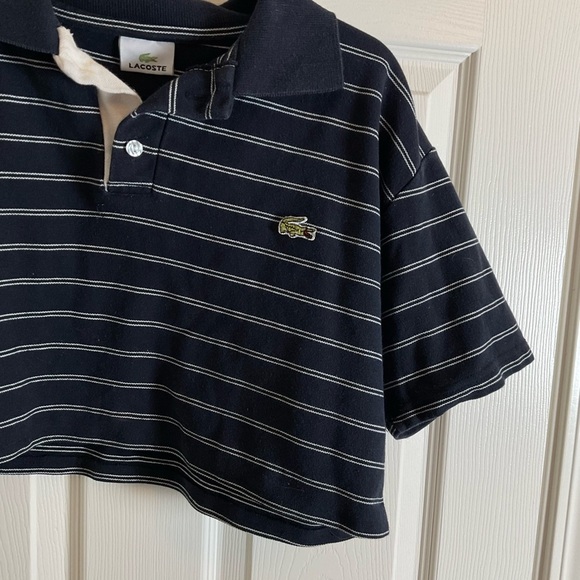 vintage Lacoste cropped polo shirt woman’s blue and white Top size large - Picture 5 of 10
